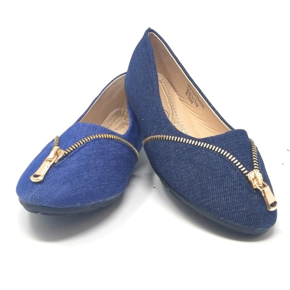 Women's Denim Zipper Ballet Flats, B-2844, Lt Blue - Picture 3 of 3